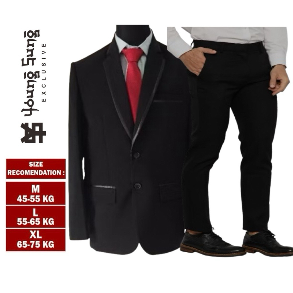Youngsung Exclusive - Setelan Jas Pria Hitam Slim Fit Kancing 2 Untuk Acara Resmi Wisuda Kantor