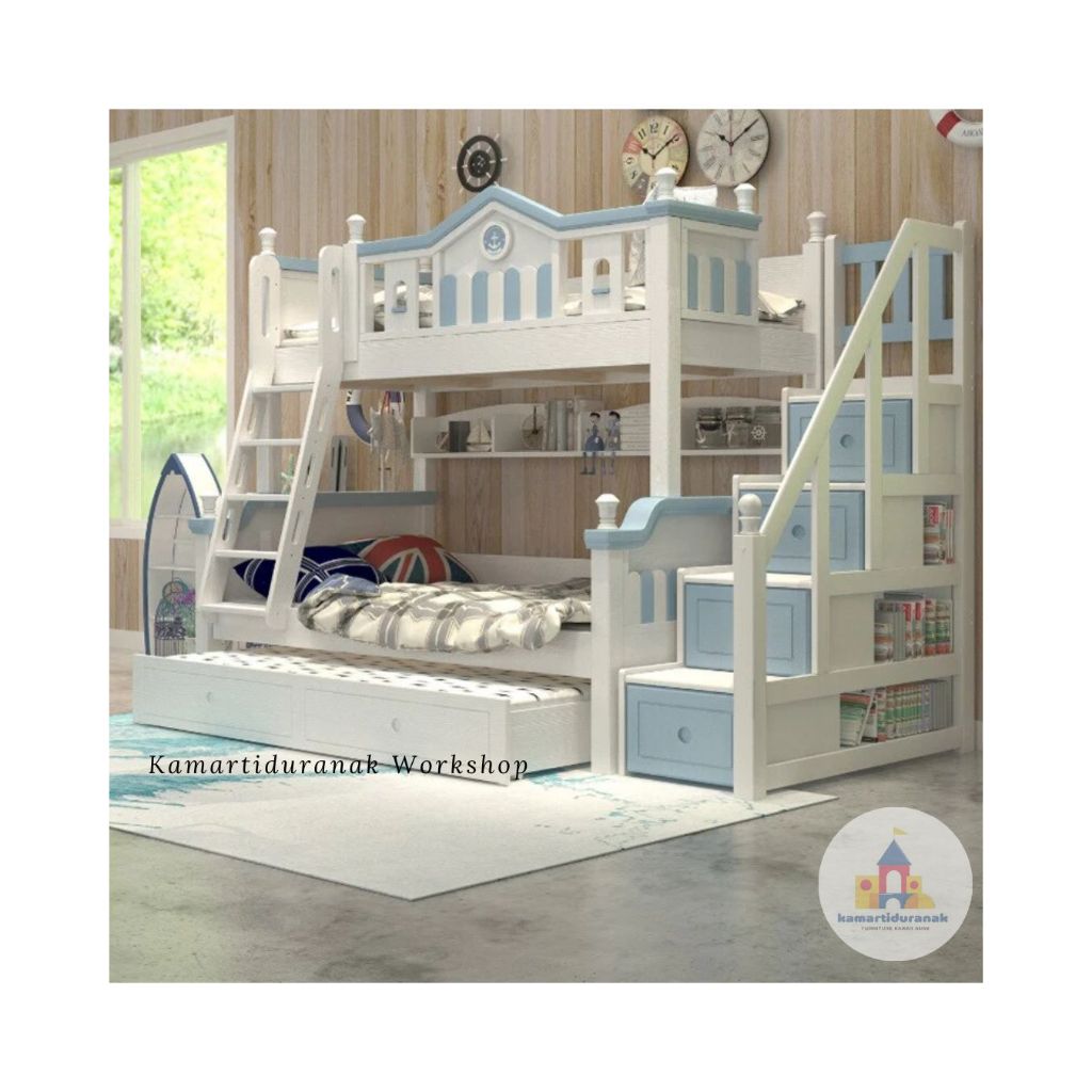 Ranjang Susun Anak Cowok Kayu Mahoni Cat Duco Murah - Tempat Tidur Tingkat Anak Ikea