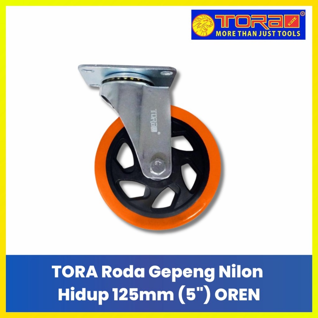 Jual TORA Roda Gepeng Nilon Orange  Ukuran 3", 4", 5" Hidup + Rem - Nilon Caster Wheel For Furniture