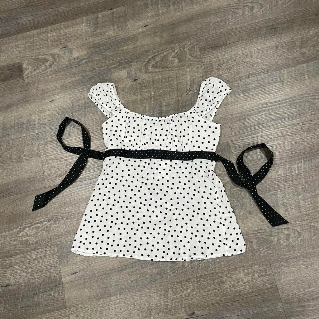 preloved hollister easy satin tie babydoll top in polka dot