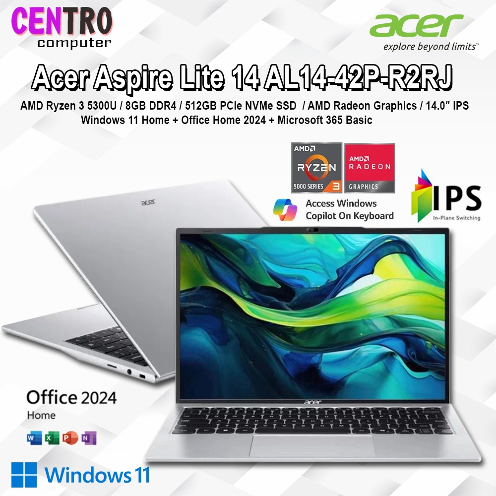 Laptop Acer Aspire Lite 14 AL14 42P  Ryzen 3 5300U 8GB  512GB 14inch IPS  Windows 11+OHS2024