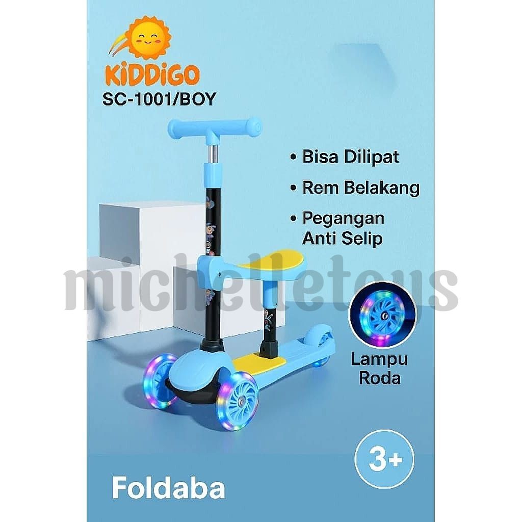Scooter Anak 3 Roda LED Bisa Duduk 3in1 Lipat Rem Belakang Untuk Anak 3-10 Tahun