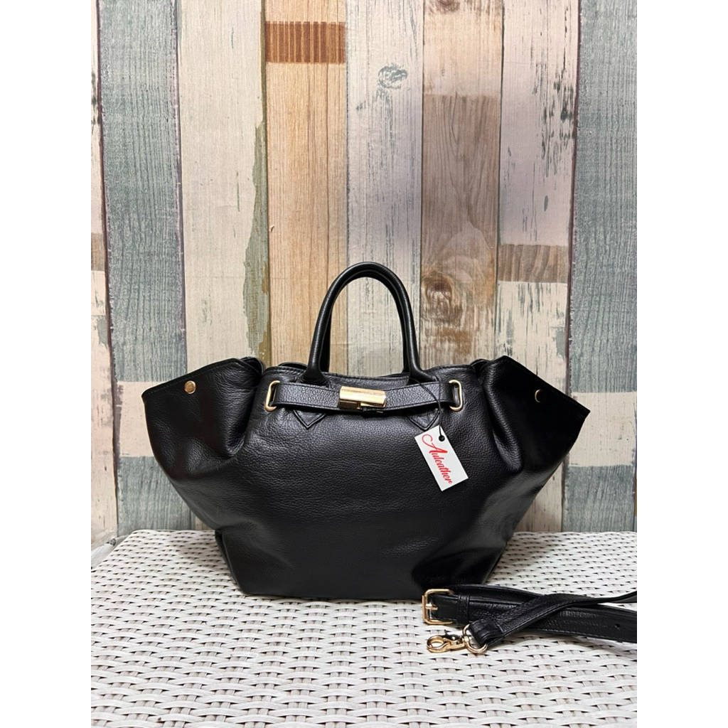 Tas Kulit Asli Selempang Wanita Serut Hitam Model Perahu