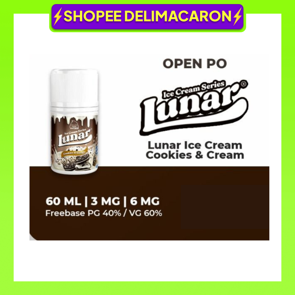 NEW LUNAR ICE CREAM COOKIES & CREAM FREEBASE 60ML BY VAPEZOO 100% AUTHENTIC