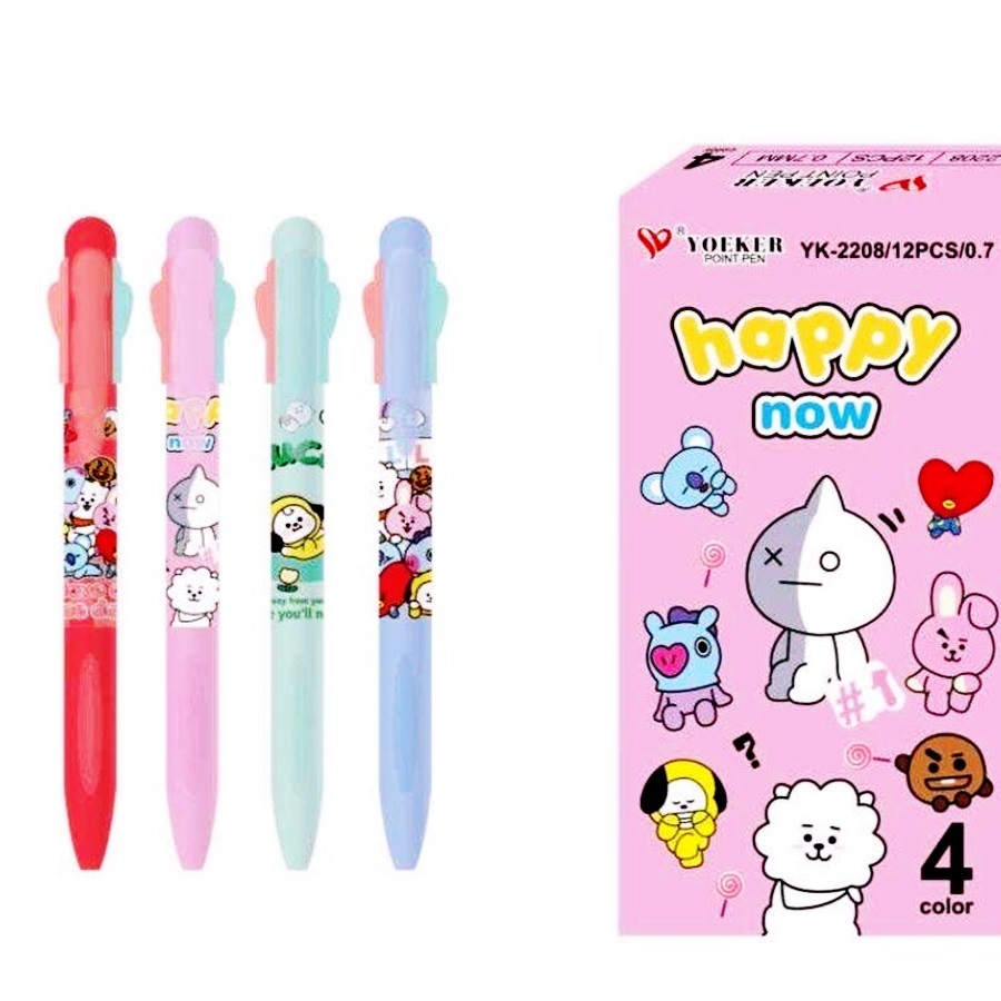 Pulpen Happy Now Pulpen Pen Gel 4 Warna BT21 Yoeker YK-2208 Kirei Project