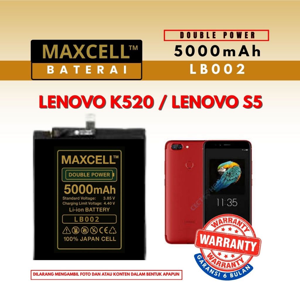 Baterai LB002 Compatible Lenovo K520 / Lenovo S5 Double Power 5000mAh