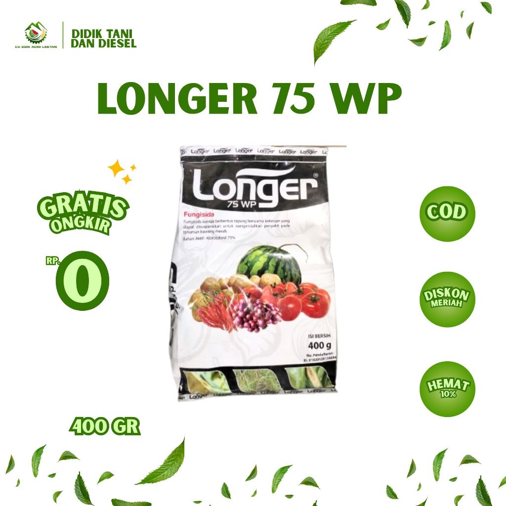 LONGER 75 WP 400 GR | Fungisida Klorotalonil 75% | Obat Busuk Daun Bercak Buah Sayuran