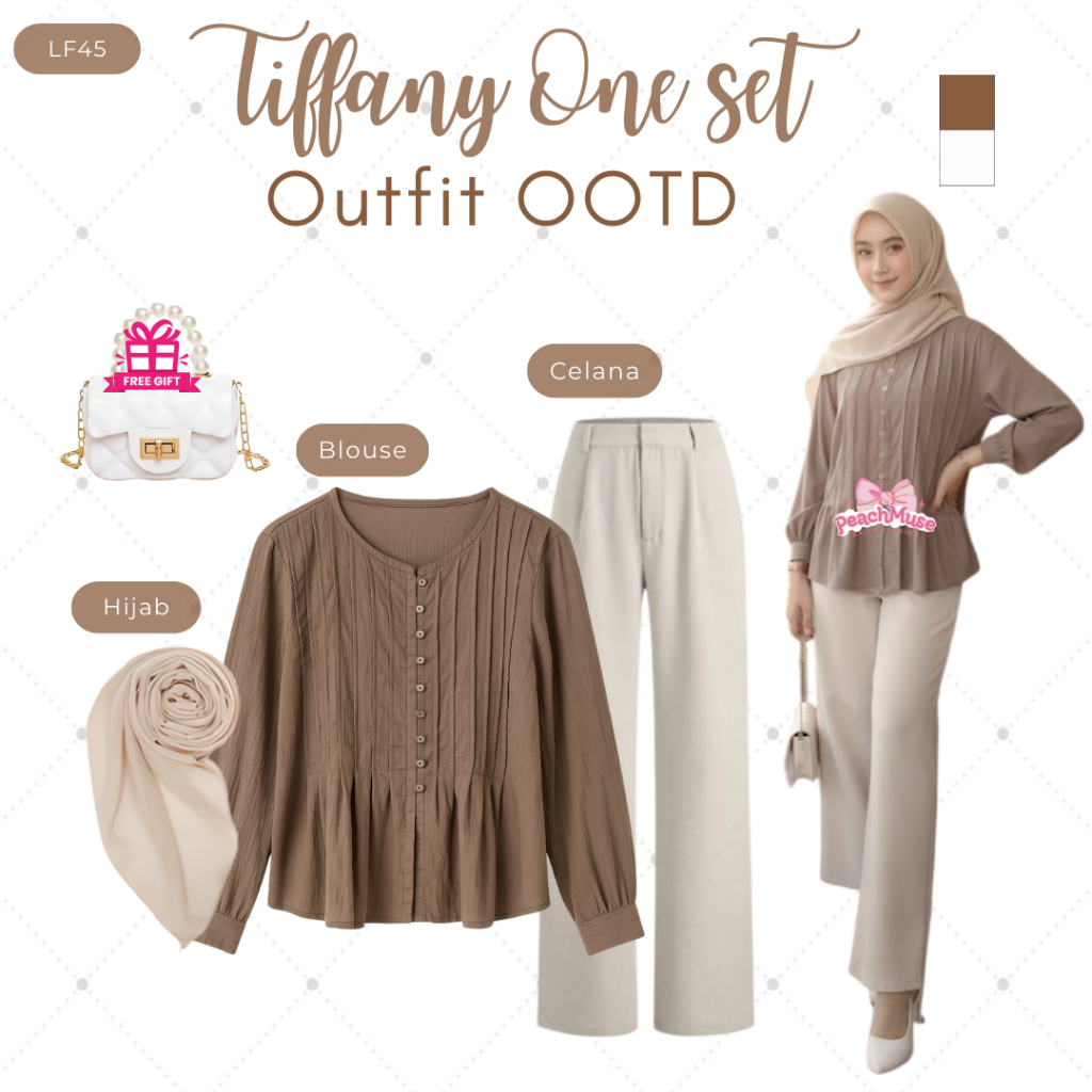 OOTD Outfit Style Remaja  | Celana Jennie, Blouse Tiffany, Hijab Bella Square | Setelan Wanita LF45