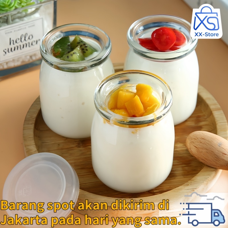 Toples Puding Tutup Plastik/[Set 6 Pcs] Toples Pudding Jar Kaca 200ml /150ml