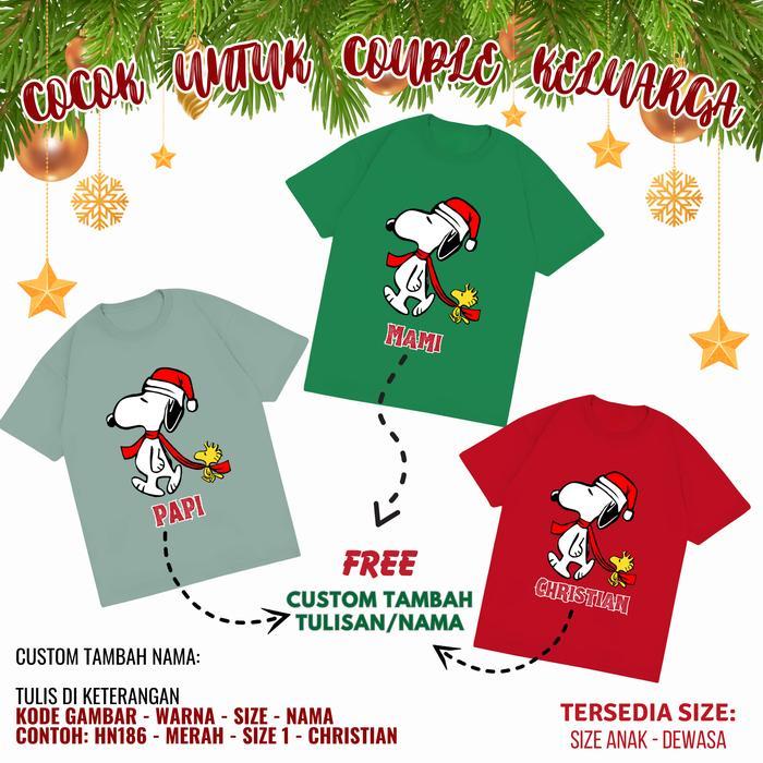 Kaos Natal Snoopy Couple Keluarga Baju Custom Premium Pria Wanita