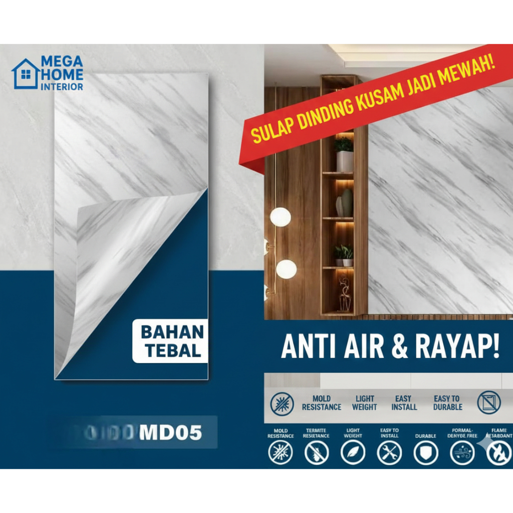 Stiker Wallpaper Dinding Marmer GLOSSY - Wallstiker PVC Self Adhesive Anti Air & Rayap