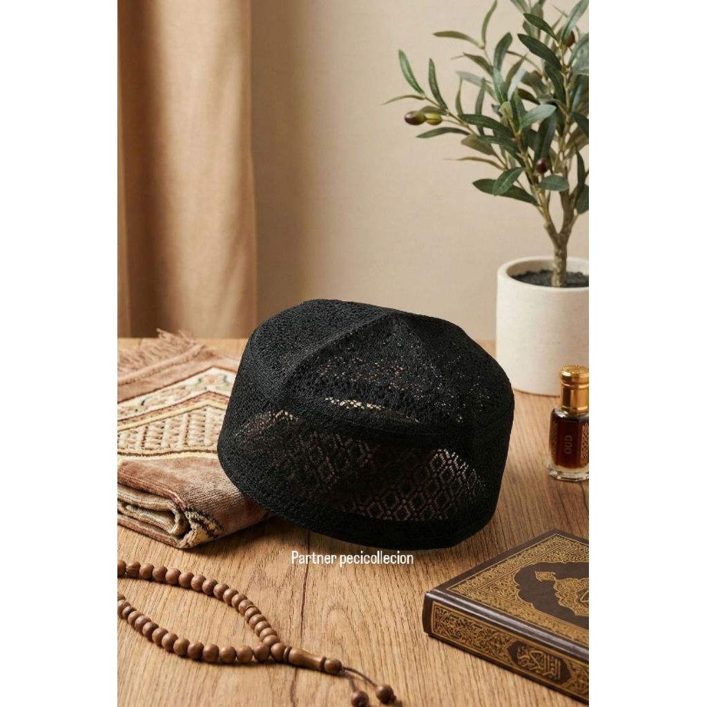 Peci kopyah jaring Muslim Kopiah Dewasa Putih Kain Songkok Haji Hitam Pria Motif Pendek Santri