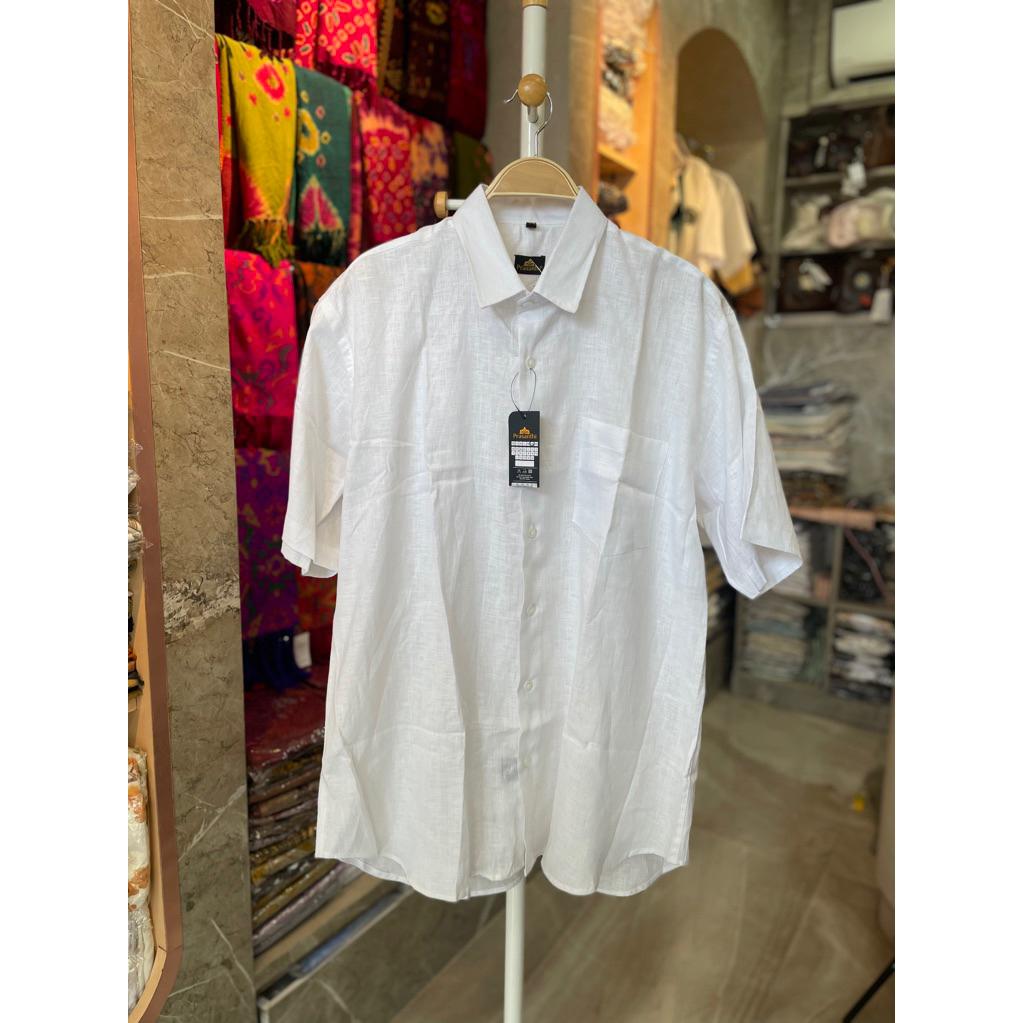 kemeja safari sutra linen 100% lengan  pendek (pria)