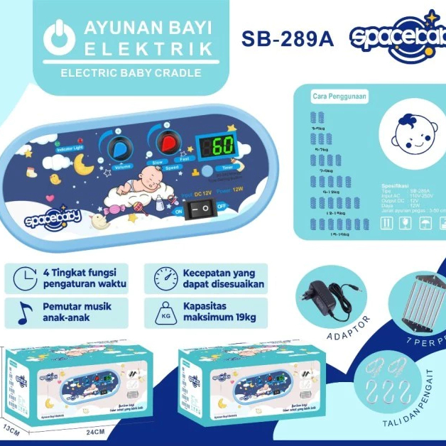 MESIN AYUNAN BAYI OTOMATIS ADA MUSIK DAN TIMER // MESIN AYUNAN BAYI SPACEBABY SB-289A
