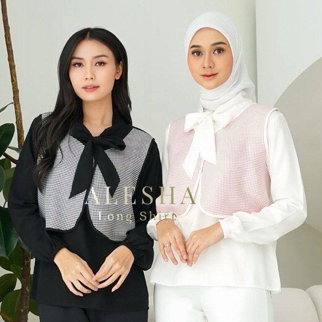 FLOWZY - Alesha Kemeja Katun Lengan Panjang Set Rompi Tweed | Atasan Wanita Korean Style | Kemeja Wa