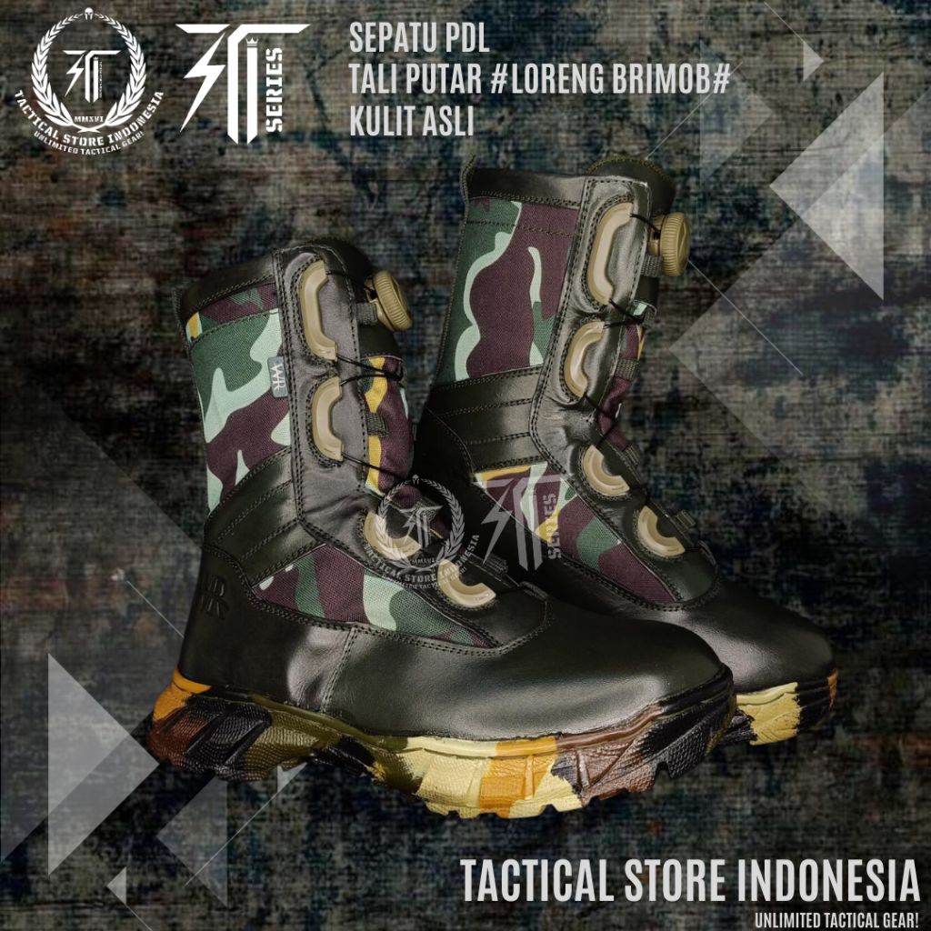 TSI SERIES ® 100% ORIGINAL Sepatu PDL Tali Putar Loreng Brimob (WR)