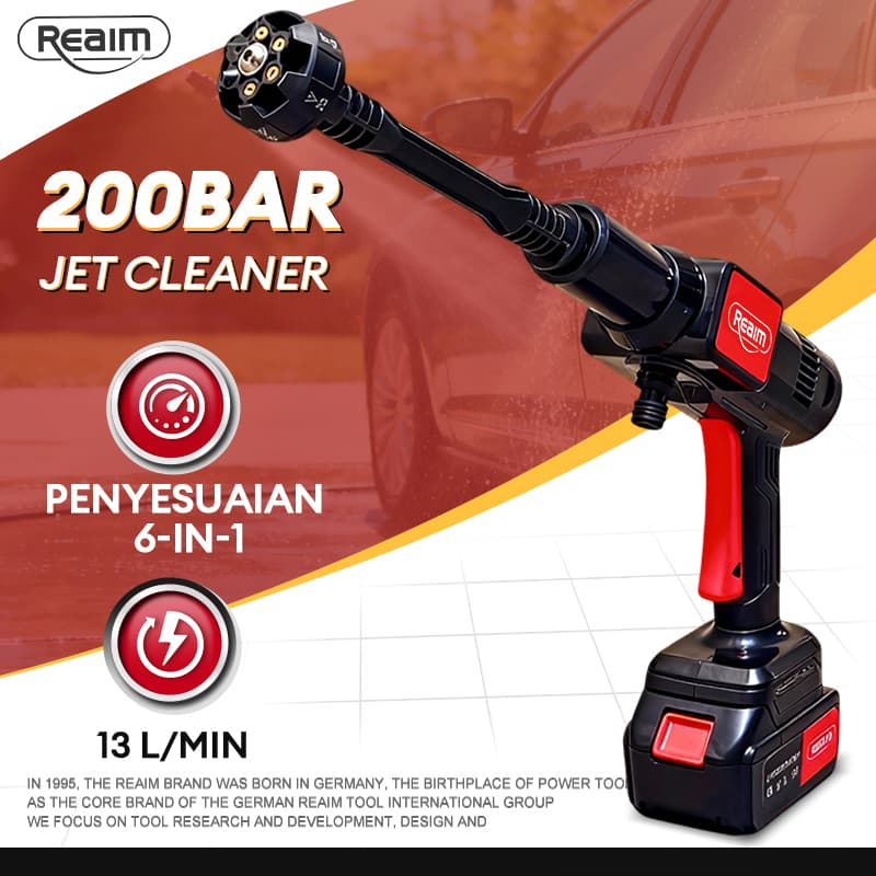 Reaim Jet Cleaner 6IN1 Alat cuci mobil 200bar Mesin Cuci Mobil Isi Ulang Pistol Air Listrik