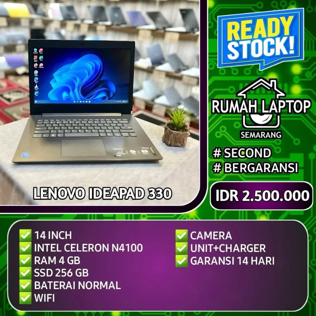 Laptop Lenovo ideapad 330 (second). Intel Celeron N4100. RAM 4 GB. SSD 256 GB