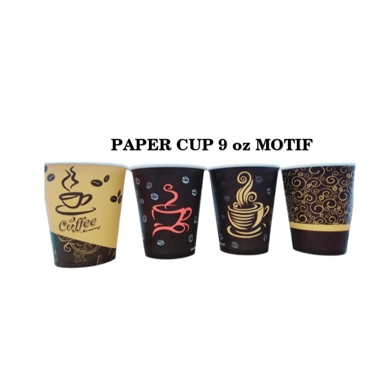 1DUS ISI 1000PCS CUP GELAS KERTAS KOPI MOTIF IVORY TAHAN PANAS 9OZ 1DUS
