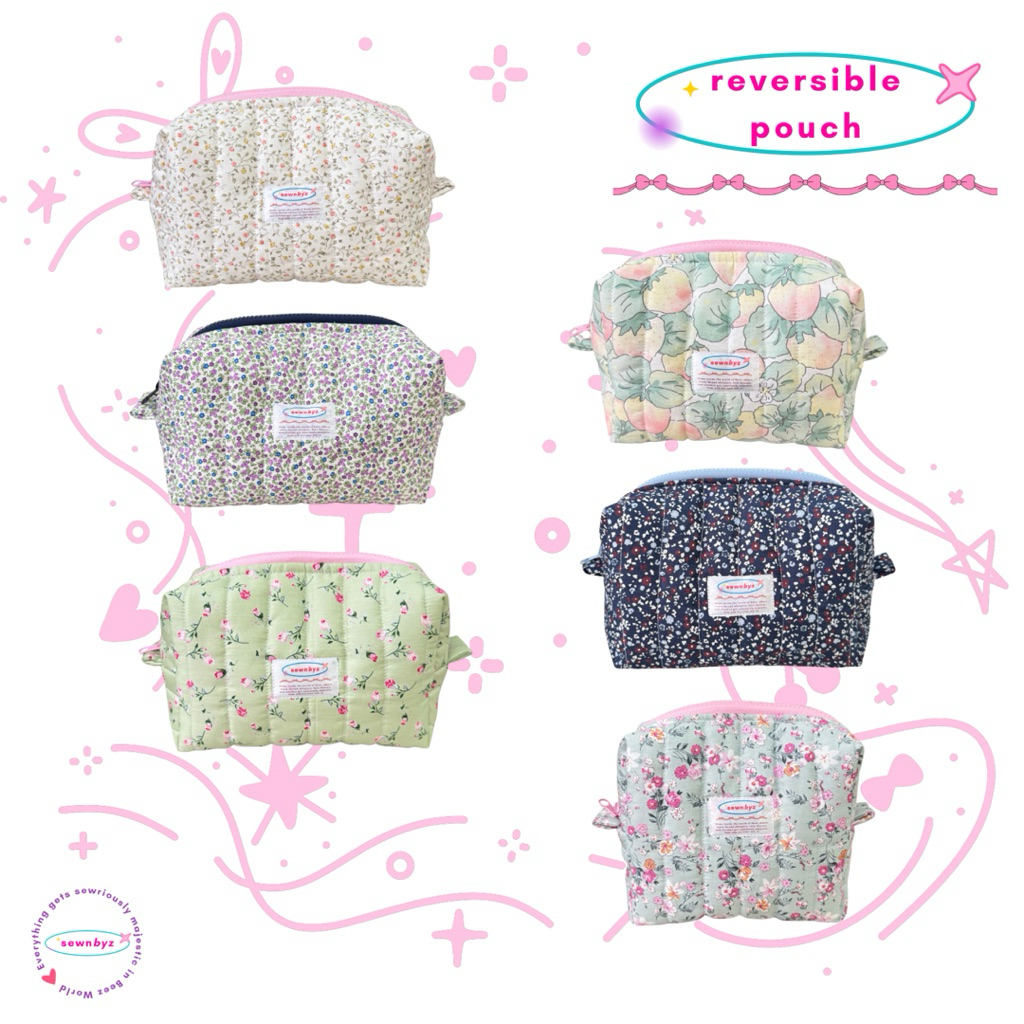 makeup pouch coquette reversible standing pouch || sewnbyz