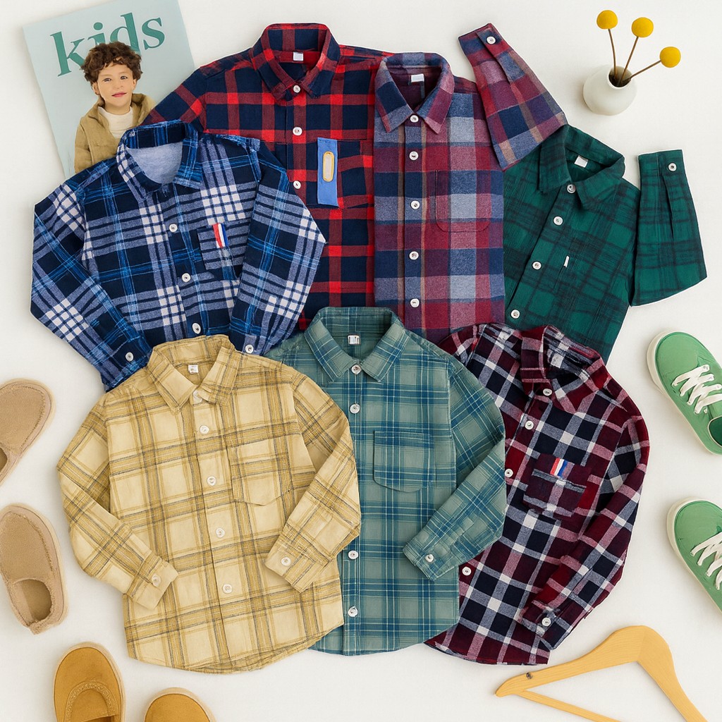 Baju Kemeja Flanel Anak Laki Laki Perempuan Baju Kotak Anak Baju Kemeja Anak Lengan Panjang