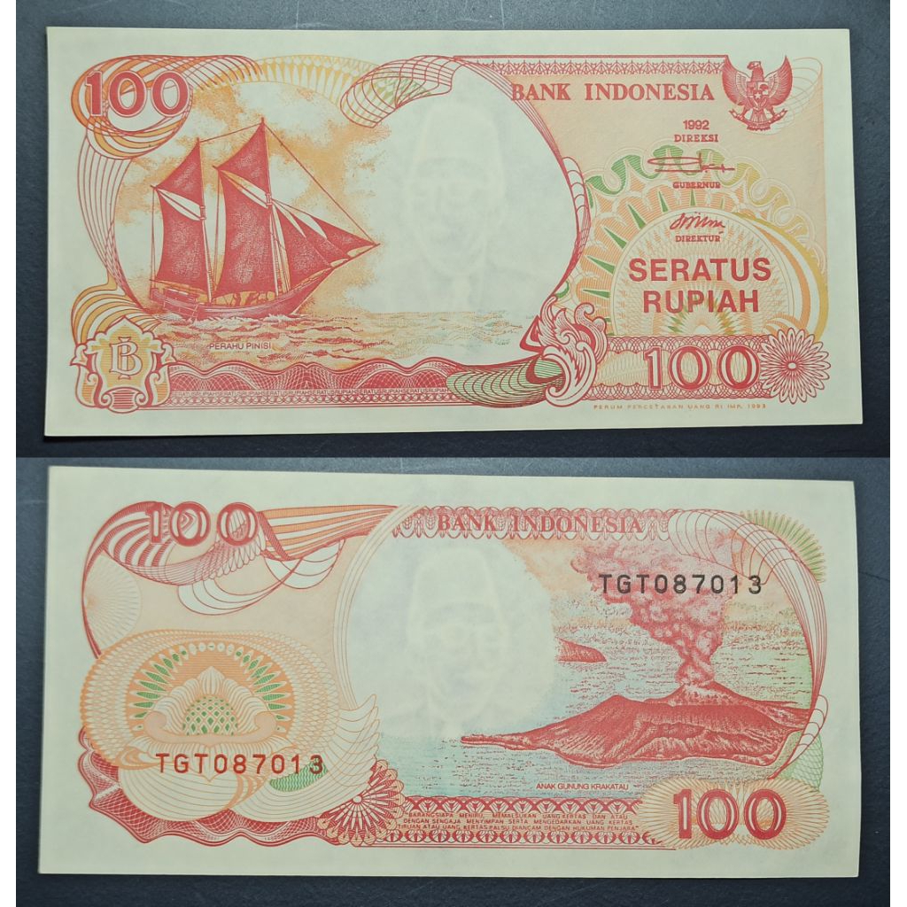 uang kuno Indonesia 100 rp phinisi tahun 1992 p2528