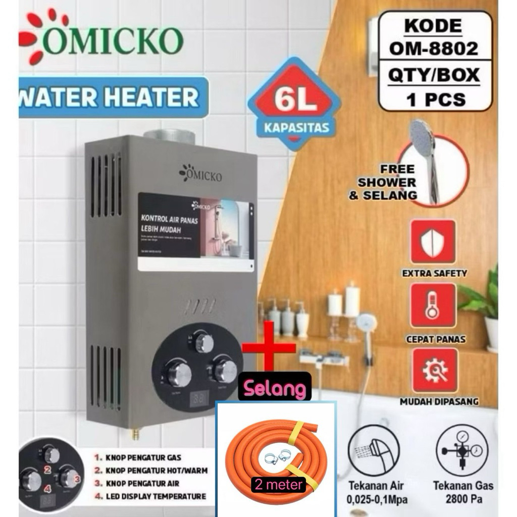 Water Heater GAS OMICKO / PEMANAS AIR GAS DIGITAL DAN OTOMATIS Pemanas air