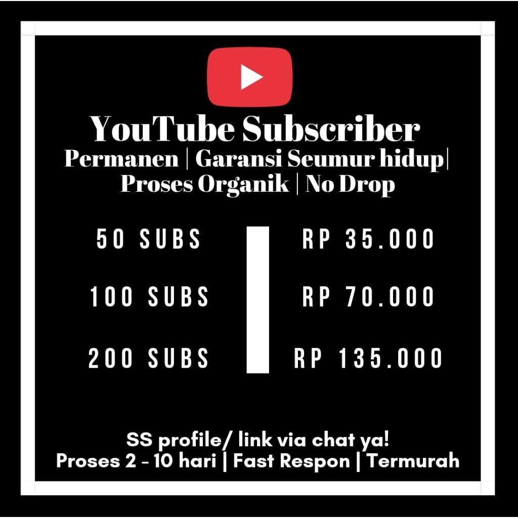 Subscriber YouTube Proses Organik Garansi Seumur Hidup