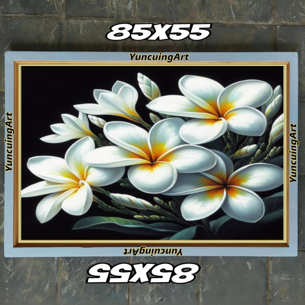 hiasan dinding lukisan cetak bunga jepun bali plus bingkai ukuran 85*55