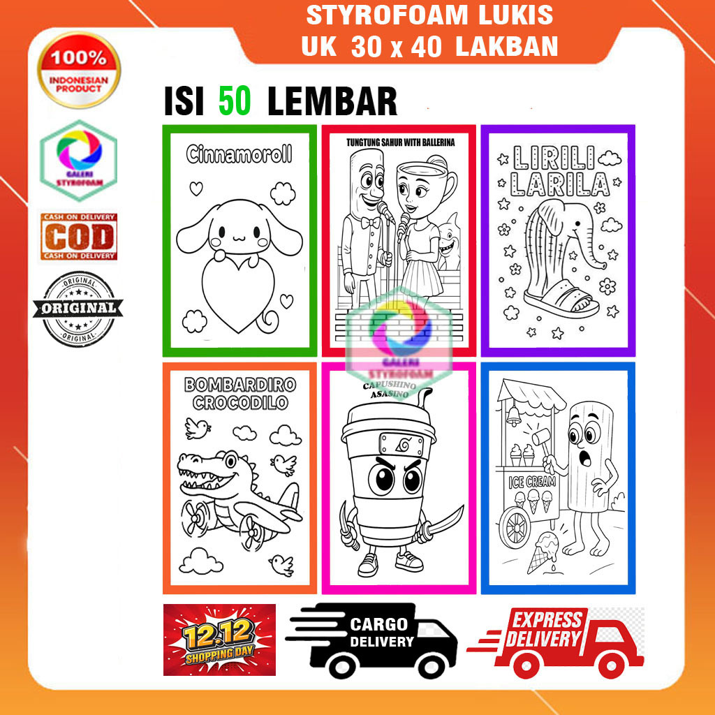 Paket 50 lembar styrofoam/sterofom/gabus lukis mewarnai uk 30 x 40