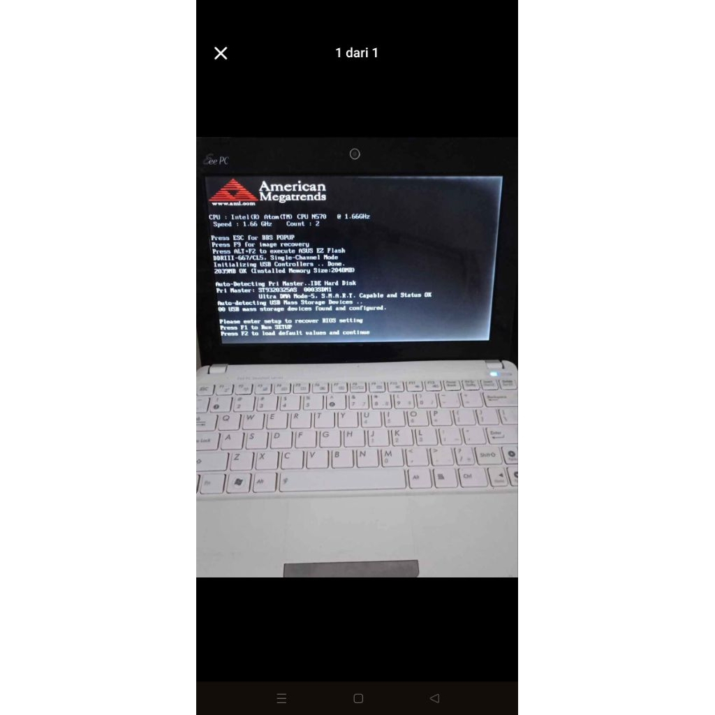 netbook asus cek display