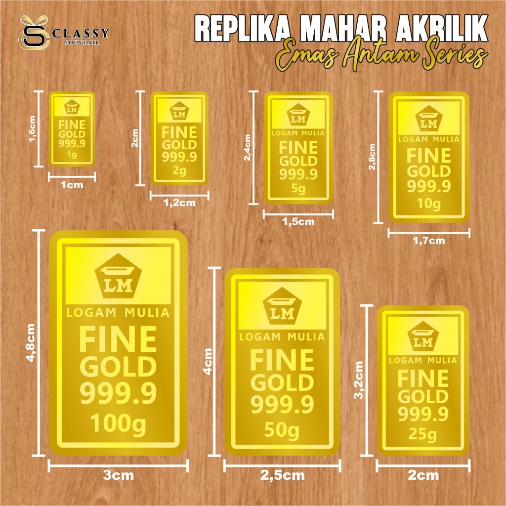 Replika Mahar Pernikahan Emas Antam 50 Gram Gold Akrilik Satuan