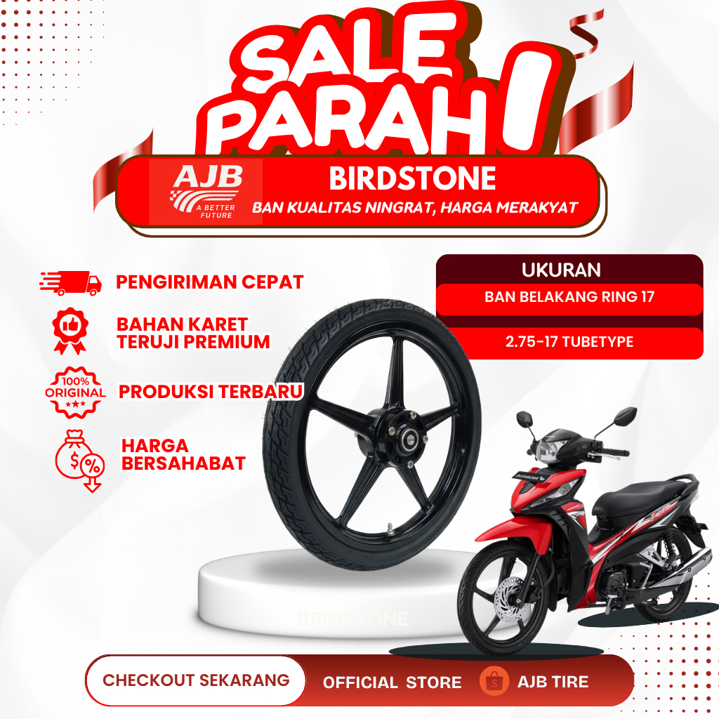 Ban Motor AJB Birdstone 2.75-17 TUBETYPE – Ban Belakang Ring 17 Karet Premium | Cocok Supra, Revo