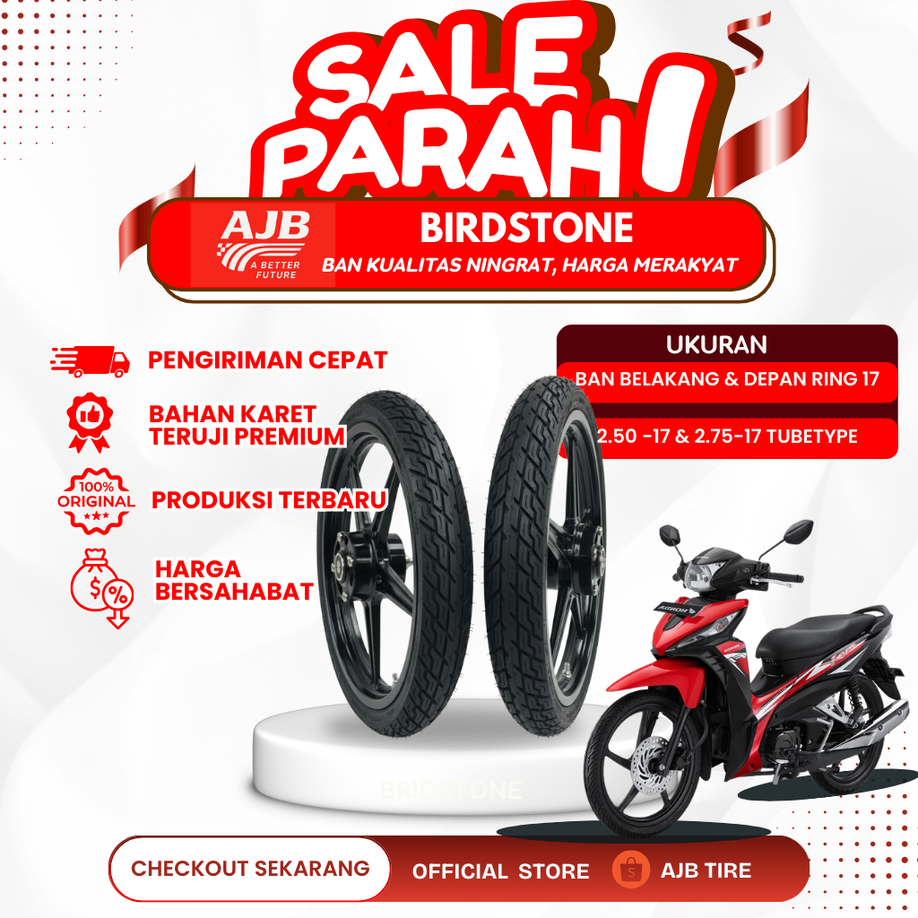 PROMO TERBATAS Ban Motor AJB Birdstone SET DEPAN BELAKANG Ring 17 | DISKON Rp 36 RIBU Hanya Rp 279.0