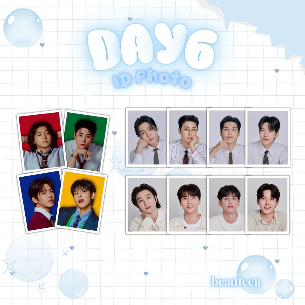 1 SET DAY6 ID PHOTO pass pas foto ktp latar putih abu biru tua pink deco cute sungjin youngk wonpil 