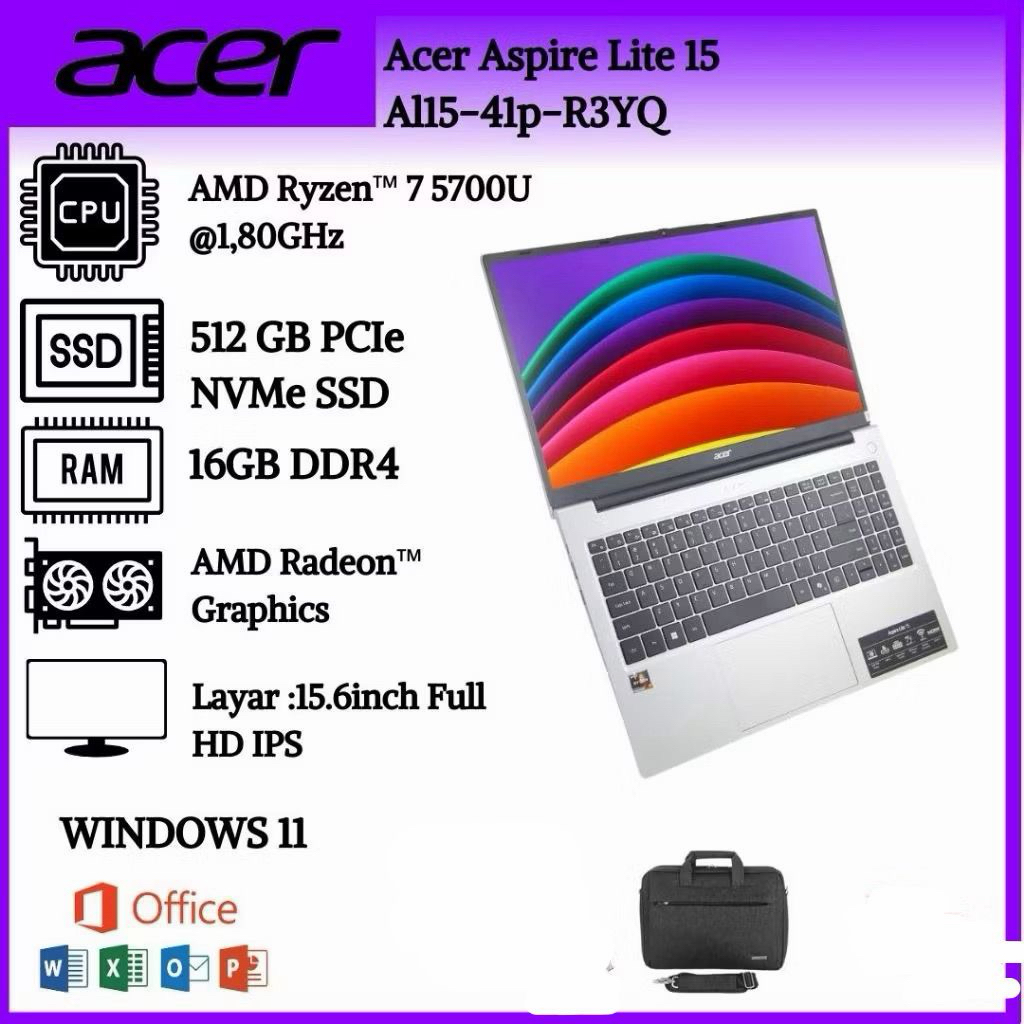 ACER ASPIRE LITE 15 AL15 RYZEN 7 5700U 16GB 512SSD