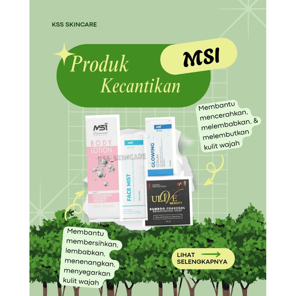 Paket Hemat MSI Diamond Beauty Face Mist + Glowing Serum + Bamboo Charcoal + Body Lotion
