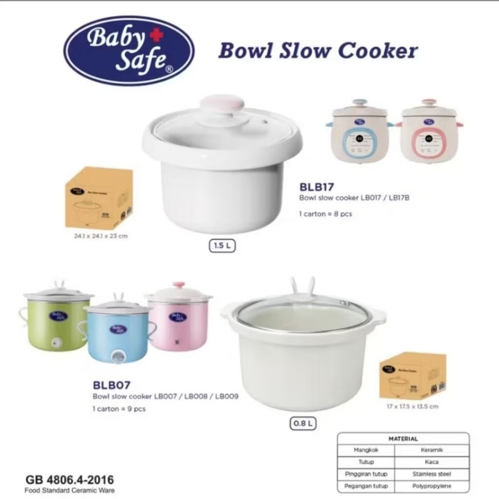 BABY SAFE Bowl Slow Cooker/ Mangkuk Keramik+Tutup BLB07 (0,8ltr) /BLB017 (1,5ltr