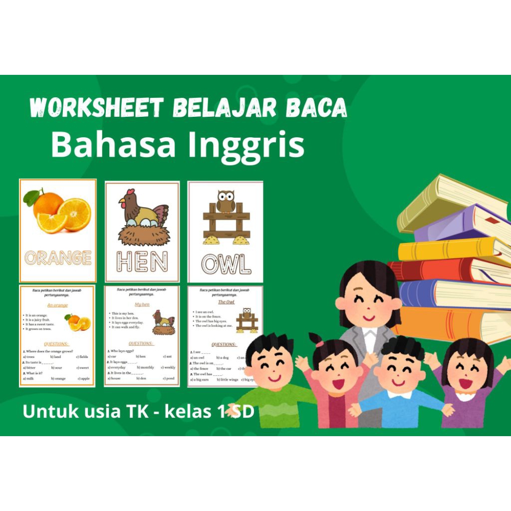50 worksheet/lembar kerja anak belajar membaca bahasa inggris