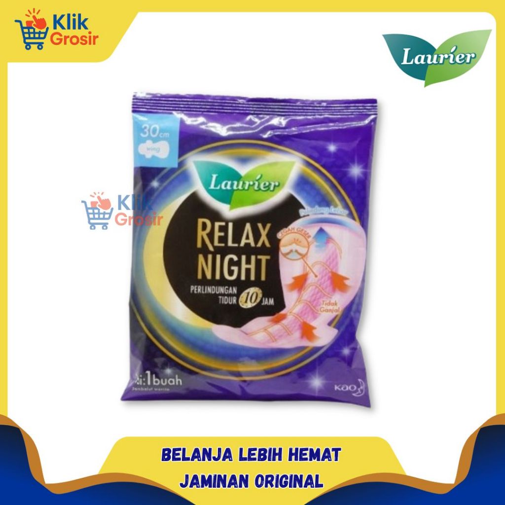 LAURIER Relax Night Pembalut Night 30cm Sachet Isi 2pcs – Anti Bocor & Nyaman Tidur