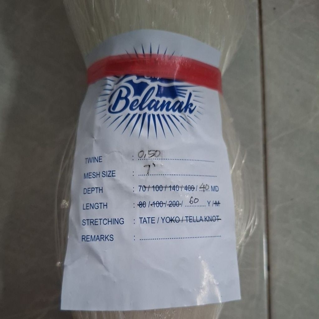 Jaring Ikan Cap Blanak 0.50 7 Inchi 40md/60yds Tate Mata Malang Pukat Ikan Laut Sungai Tambak