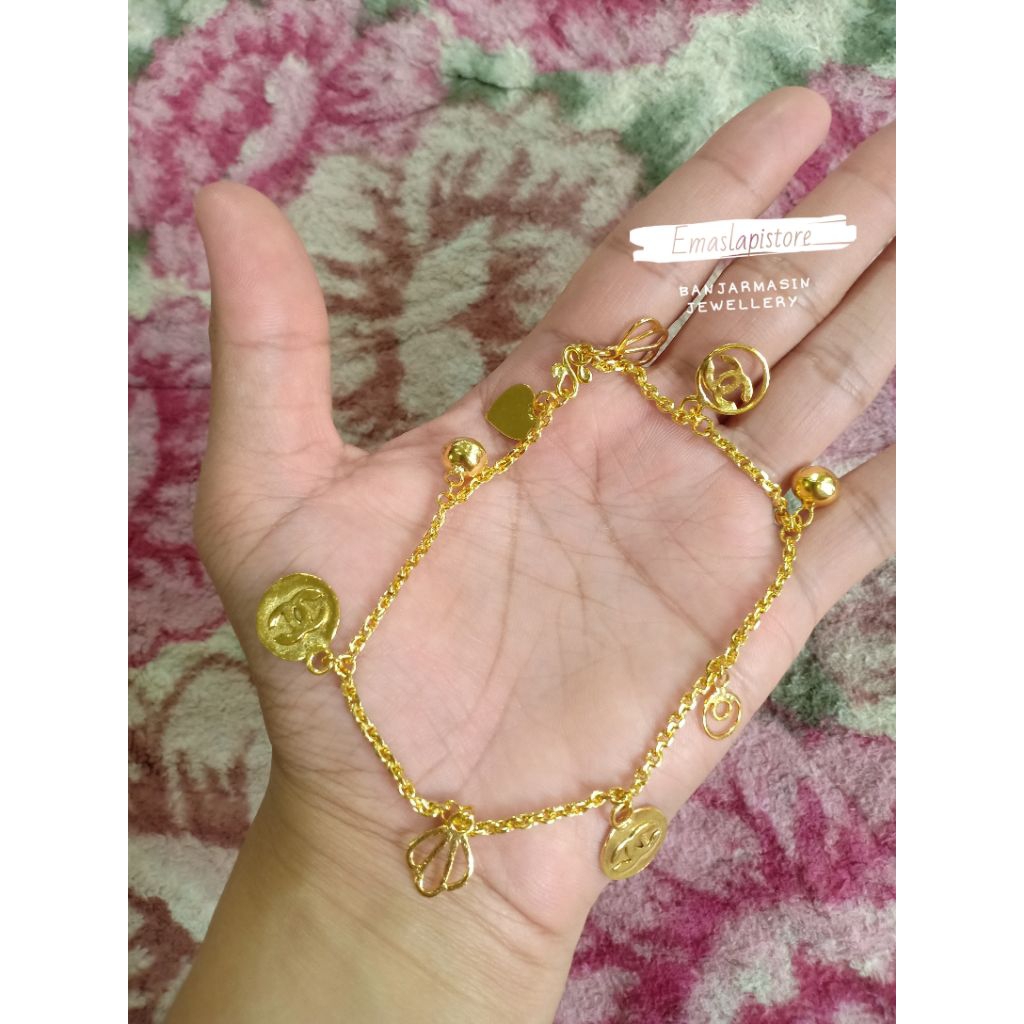 Gelang kaki Belitung Mainan "C" Lapis Emas 999 Banjar