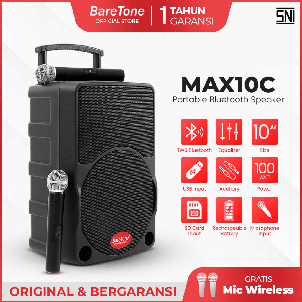 Speaker Wireless Original Baretone Max-10C Portable 10 inch