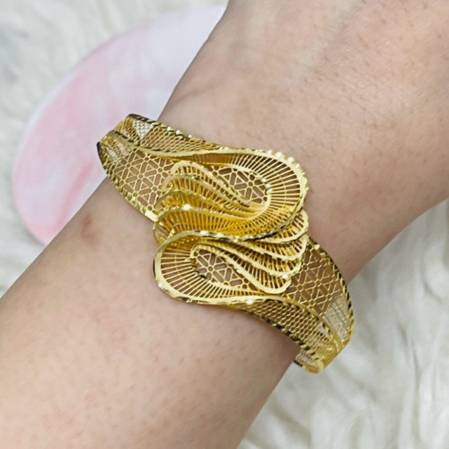 gelang kerawang ulir terbaru simple elegant emas asli kadar 700