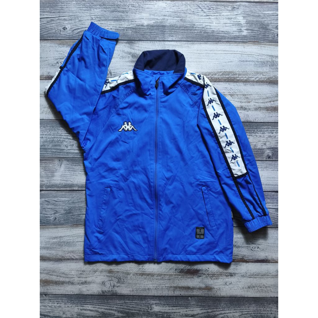 Jaket Kappa outdoor windbreaker non hoodie taped motoran hangout unisex biru branded
