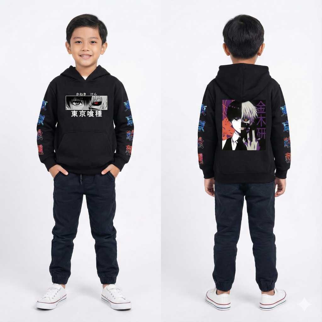 Jaket Sweater Hoodie Anime Tokyo Ghoul / Hoodie Anak Usia 3-10 Tahun Bahan Fleece Bisa COD