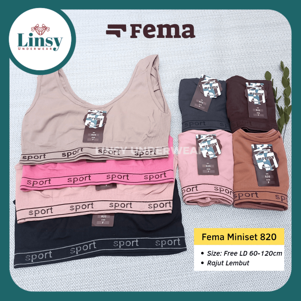 Grosir 6Pcs Miniset Fema 820 Rajut Wanita Jumbo Tanpa Busa Bh Bra Sport Cewek LD 120cm