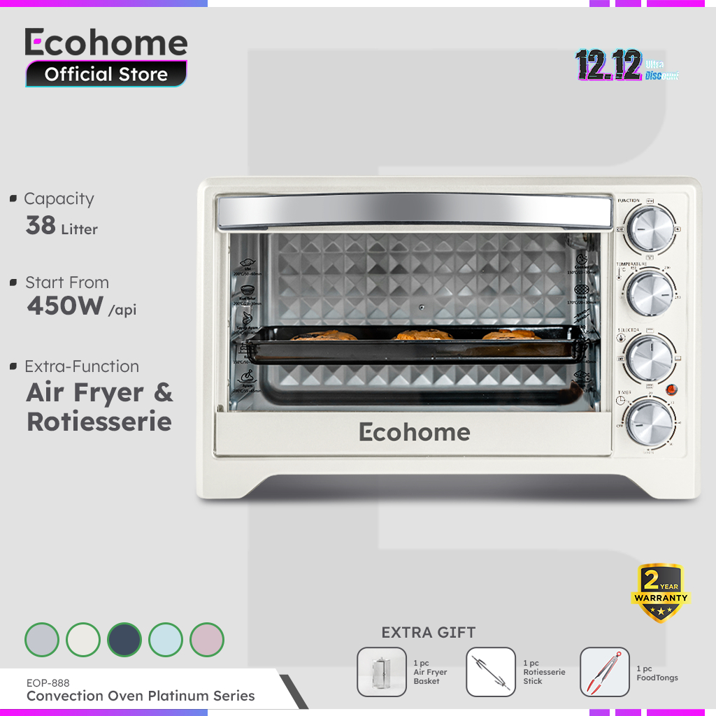 [PRE-ORDER] ECOHOME Electric Oven Platinum EOP888 38L Low Watt with Air Fryer and Rotisserie