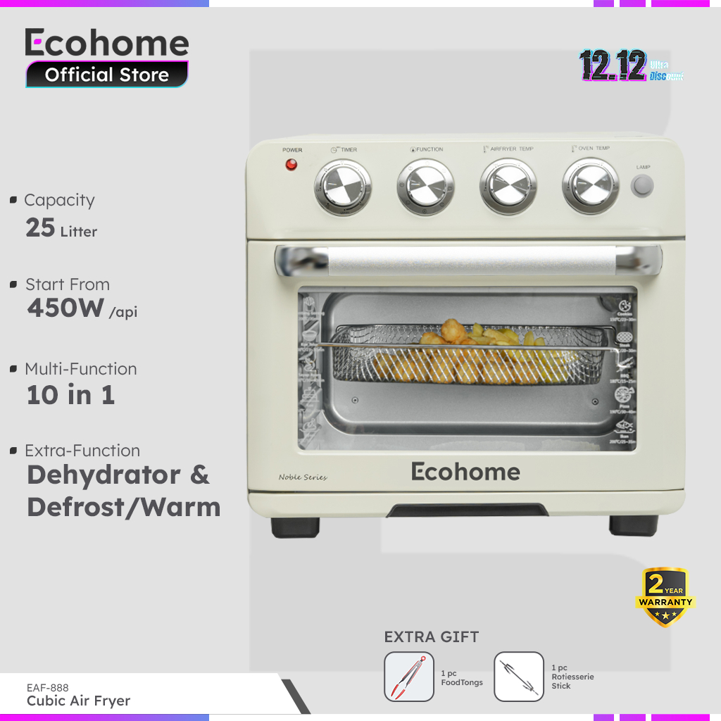 ECOHOME Cubic Air Fryer EAF888 10 in 1 Function 25L Air Fryer & Oven | Defrost Warm & Dehydrator