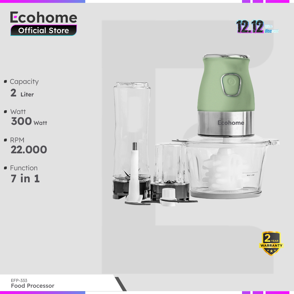 ECOHOME Food Processor 7 in 1 EFP333 Chopper Blender Smoothies and Garlic Peeler